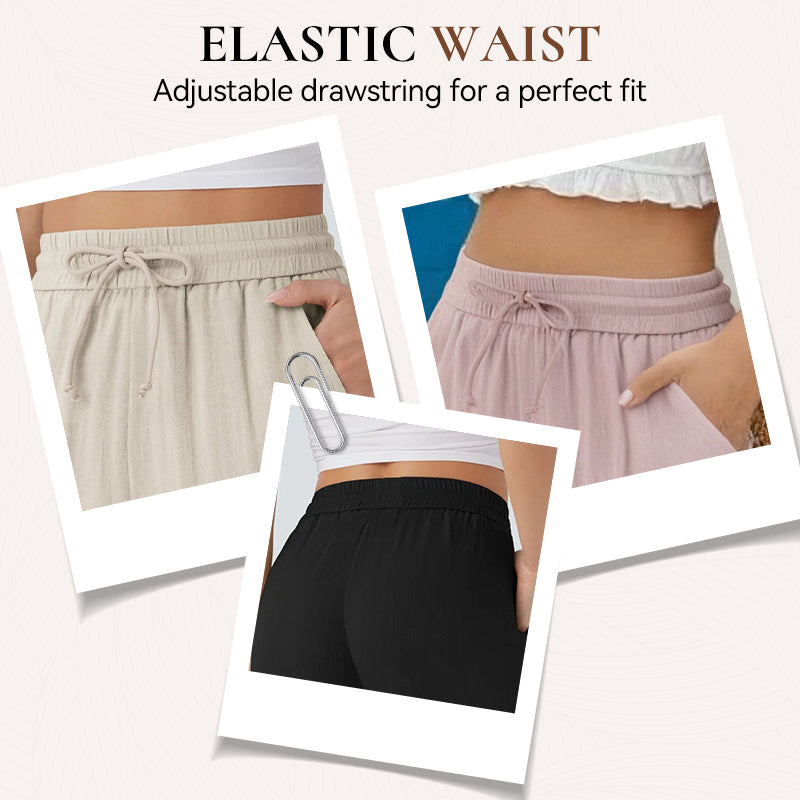 👍✨ Lightweight Linen Pants Solid Color Drawstring Casual Pants -🥰Breathable & Skin-Friendly
