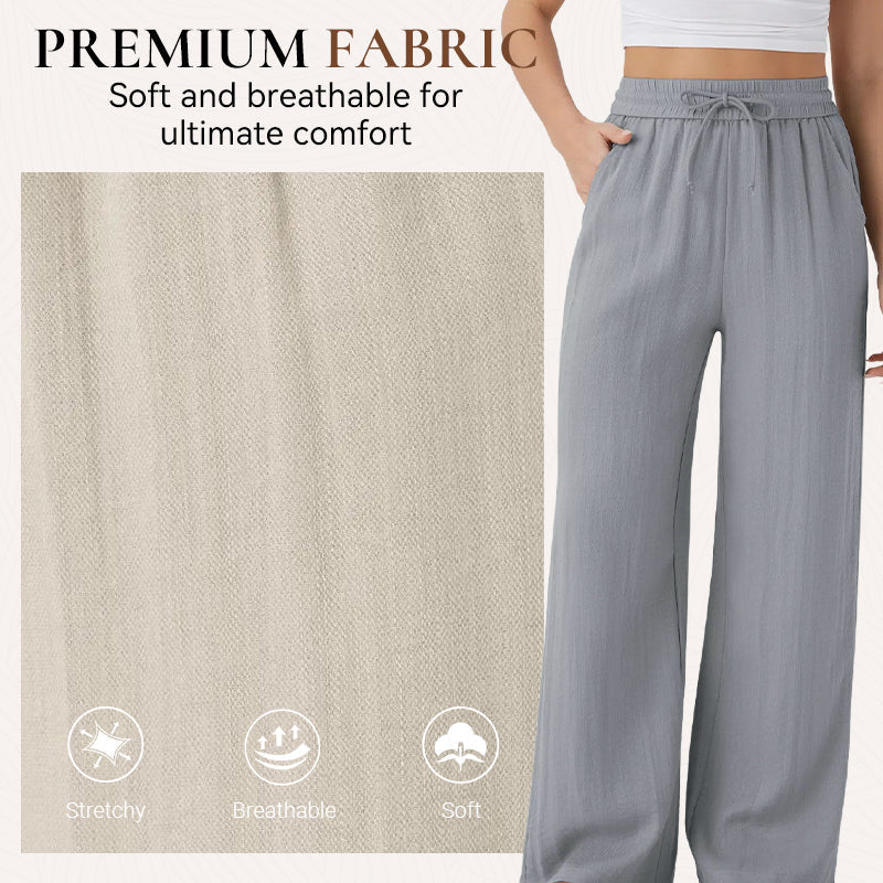 👍✨ Lightweight Linen Pants Solid Color Drawstring Casual Pants -🥰Breathable & Skin-Friendly