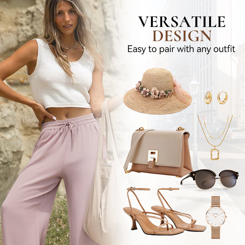 👍✨ Lightweight Linen Pants Solid Color Drawstring Casual Pants -🥰Breathable & Skin-Friendly