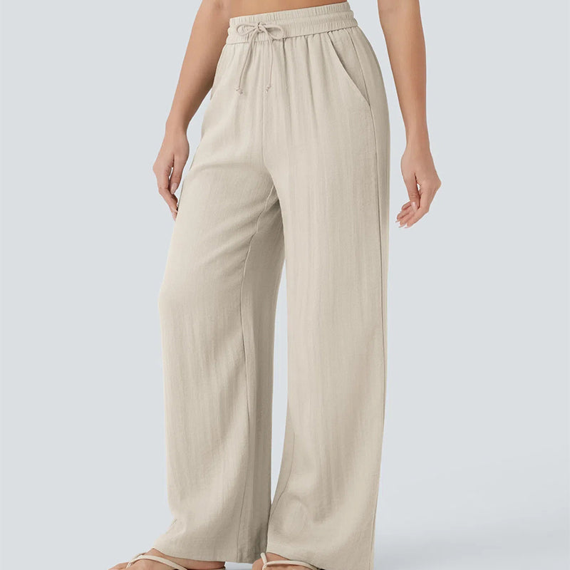 👍✨ Lightweight Linen Pants Solid Color Drawstring Casual Pants -🥰Breathable & Skin-Friendly