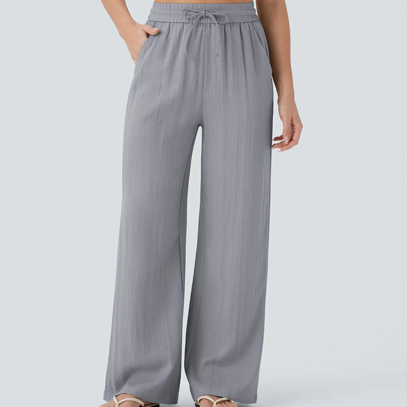 👍✨ Lightweight Linen Pants Solid Color Drawstring Casual Pants -🥰Breathable & Skin-Friendly