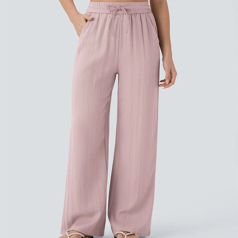 👍✨ Lightweight Linen Pants Solid Color Drawstring Casual Pants -🥰Breathable & Skin-Friendly