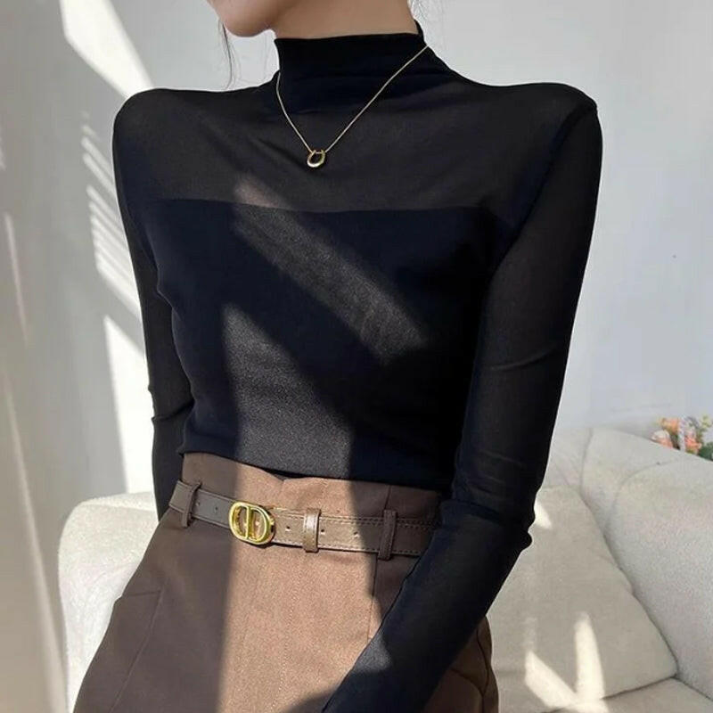 💃F🎉Women’s Mock-Neck Mesh Top