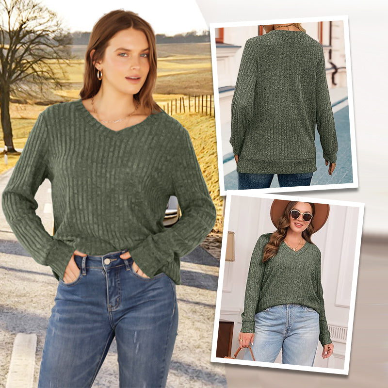 💖✨Women's V Neck Long Sleeve Solid Sweater