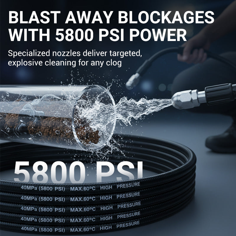 🚿⚡ High-Pressure Sewer Jetter Hose with Nozzle – Strong Pressure Cleaning, Flexible & Durable, Anti-Kink Design, Universal Compatibility for Pipeline & Sewer Unblocking 🛠️