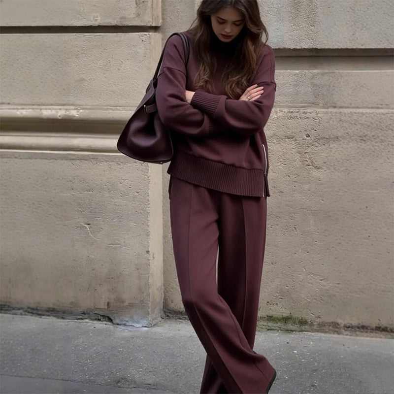 🔥High-Neck Side-Zip Sweatshirt & Pants Set