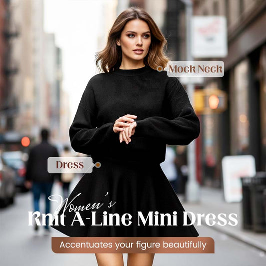 💖Women's Mock Neck Knit A-Line Mini Dress
