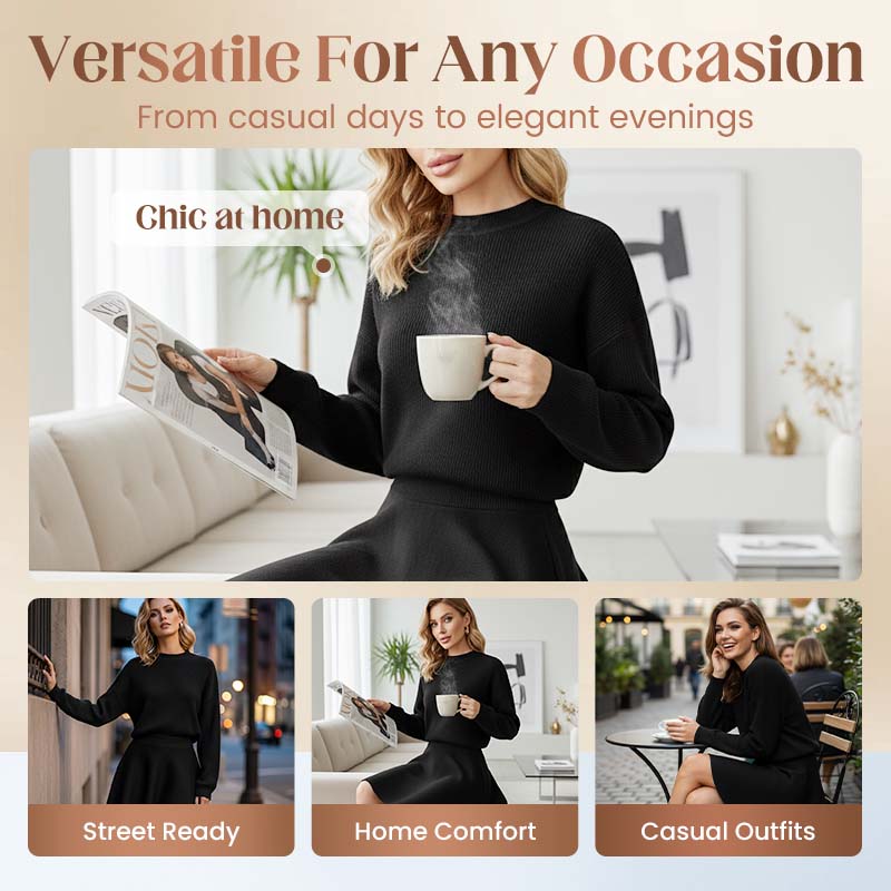 💖Women's Mock Neck Knit A-Line Mini Dress