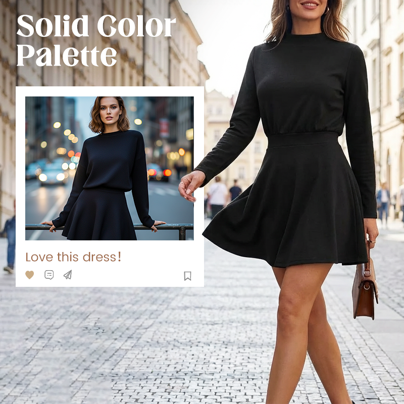 💖Women's Mock Neck Knit A-Line Mini Dress