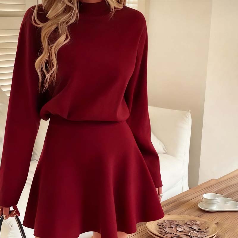 💖Women's Mock Neck Knit A-Line Mini Dress