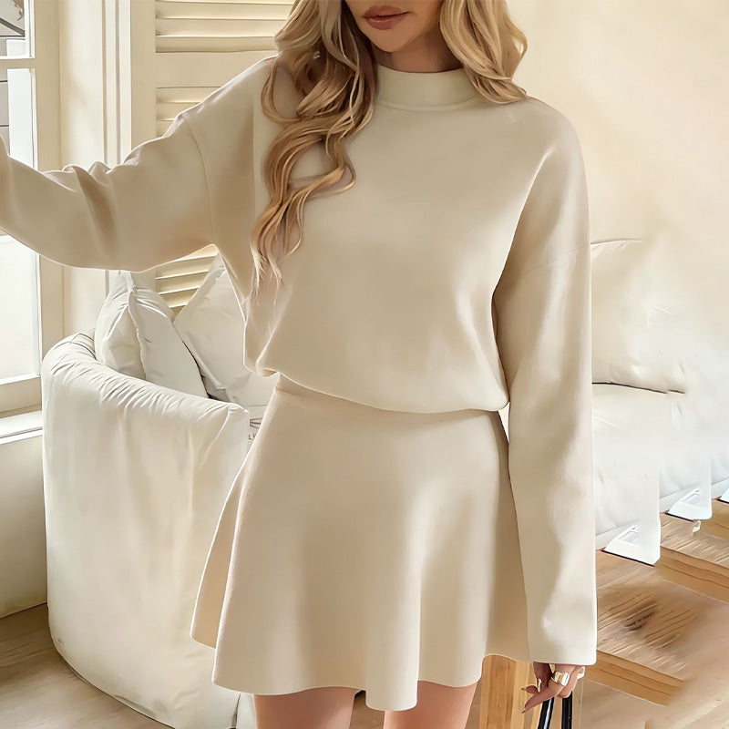 💖Women's Mock Neck Knit A-Line Mini Dress