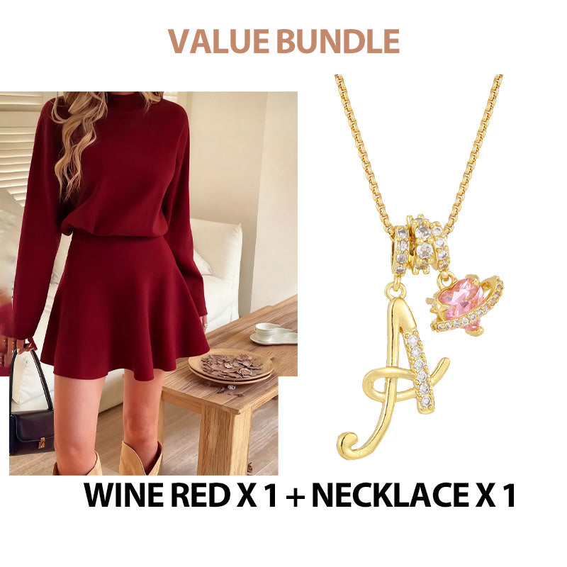 💖Women's Mock Neck Knit A-Line Mini Dress