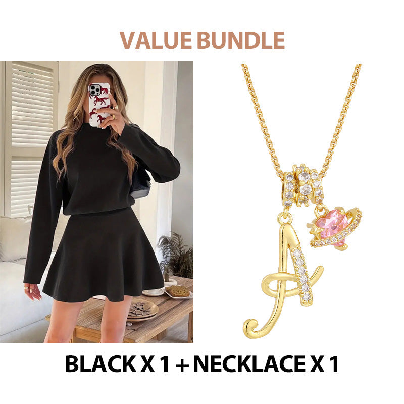 💖Women's Mock Neck Knit A-Line Mini Dress