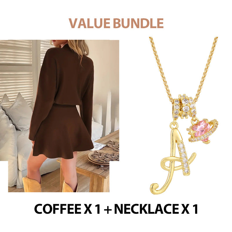 💖Women's Mock Neck Knit A-Line Mini Dress