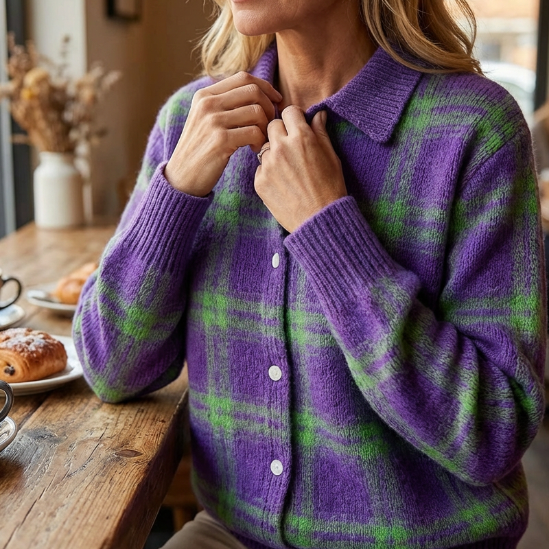 Women's Plaid Button-Down Sweater Jacket