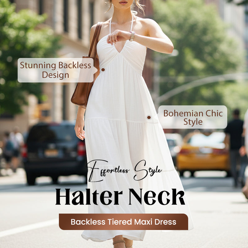 💃✨30K+ SOLD🌸Halter Neck Backless Tiered Maxi Dress