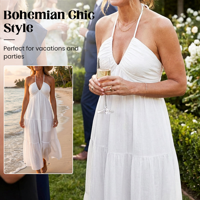 💃✨30K+ SOLD🌸Halter Neck Backless Tiered Maxi Dress