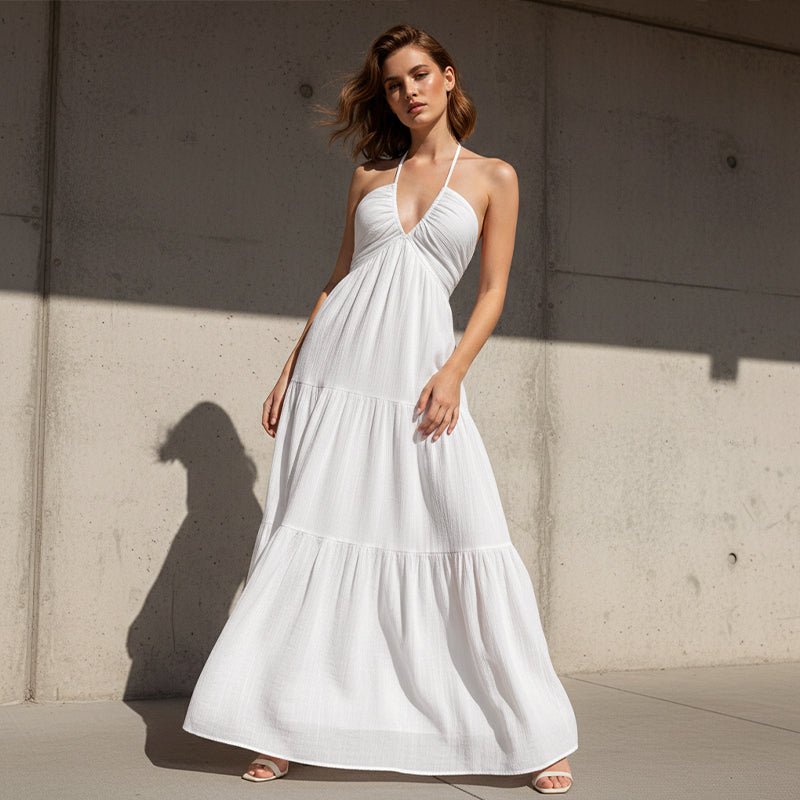 💃✨30K+ SOLD🌸Halter Neck Backless Tiered Maxi Dress