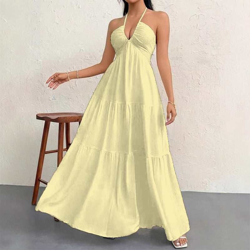 💃✨30K+ SOLD🌸Halter Neck Backless Tiered Maxi Dress