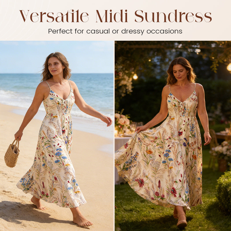 👗🥰Plus Size Floral Print Spaghetti Strap Midi Dress