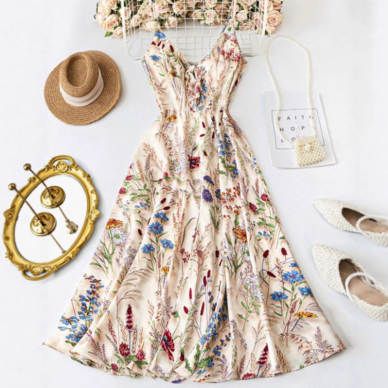 👗🥰Plus Size Floral Print Spaghetti Strap Midi Dress