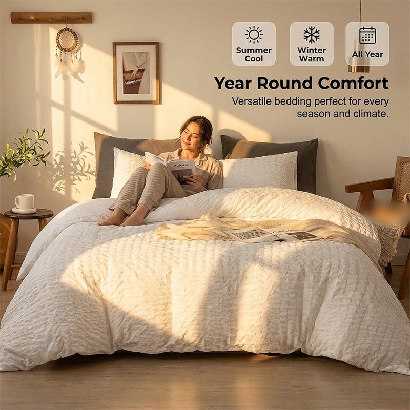 🛏️ 50% OFF NOW! ✨ Luxury Seersucker Textured Bedding 4-Piece Set – Cool, Stylish & Perfect for All Seasons 🛌