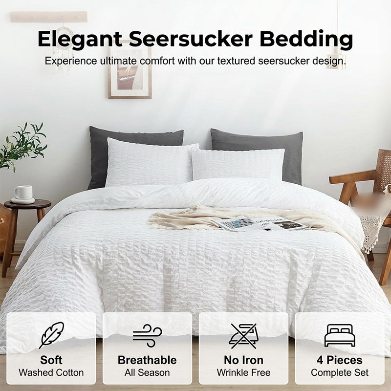 🛏️ 50% OFF NOW! ✨ Luxury Seersucker Textured Bedding 4-Piece Set – Cool, Stylish & Perfect for All Seasons 🛌