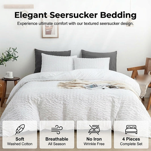 🛏️ 50% OFF NOW! ✨ Luxury Seersucker Textured Bedding 4-Piece Set – Cool, Stylish & Perfect for All Seasons 🛌