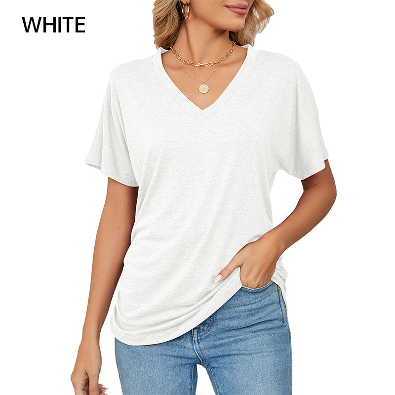 🌸Women's V-Neck Loose Soft Solid Color Short Sleeve Top