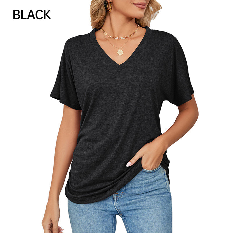 🌸Women's V-Neck Loose Soft Solid Color Short Sleeve Top