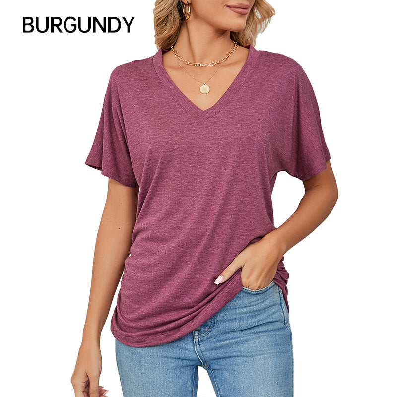 🌸Women's V-Neck Loose Soft Solid Color Short Sleeve Top