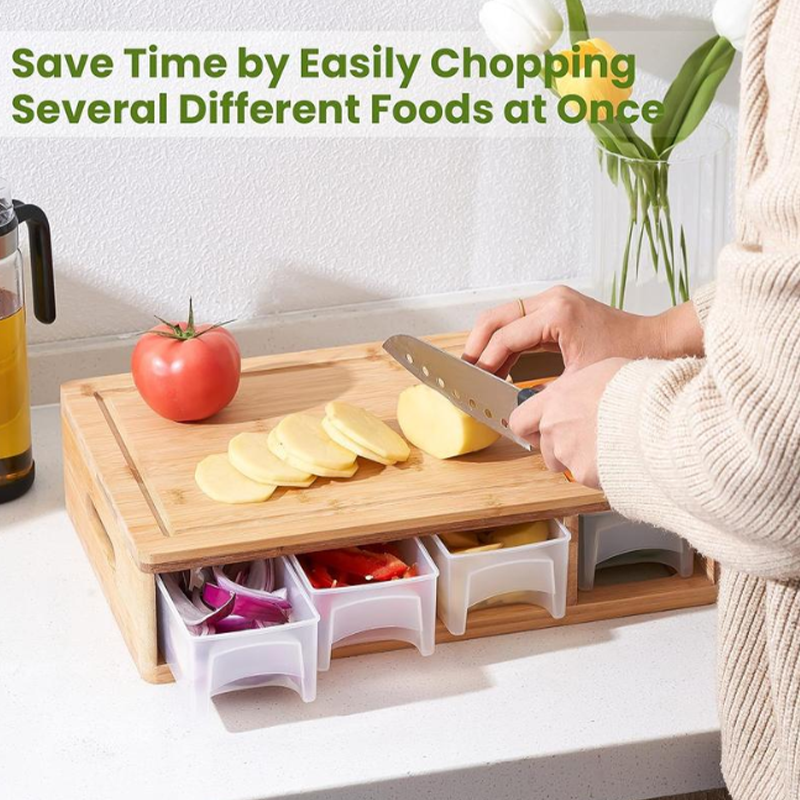Bamboo Cutting Board with Containers and Graters