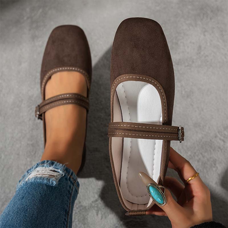 Square-Toe Buckle Mary Jane Flats
