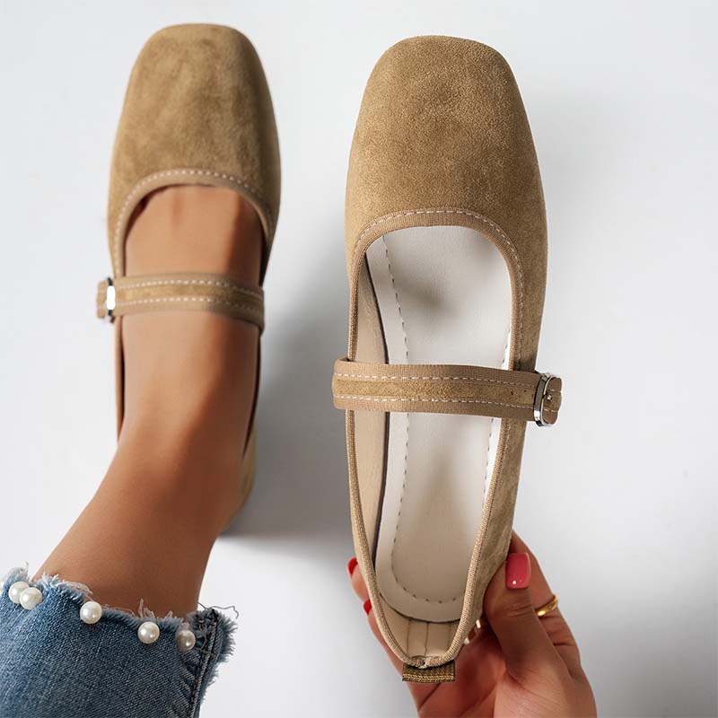 Square-Toe Buckle Mary Jane Flats