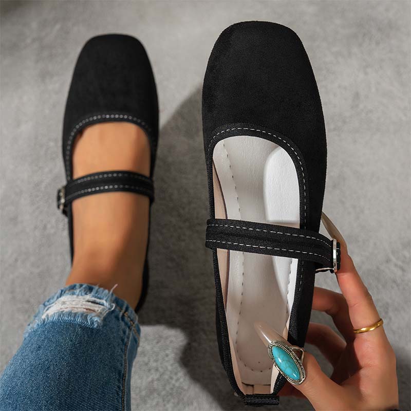 Square-Toe Buckle Mary Jane Flats