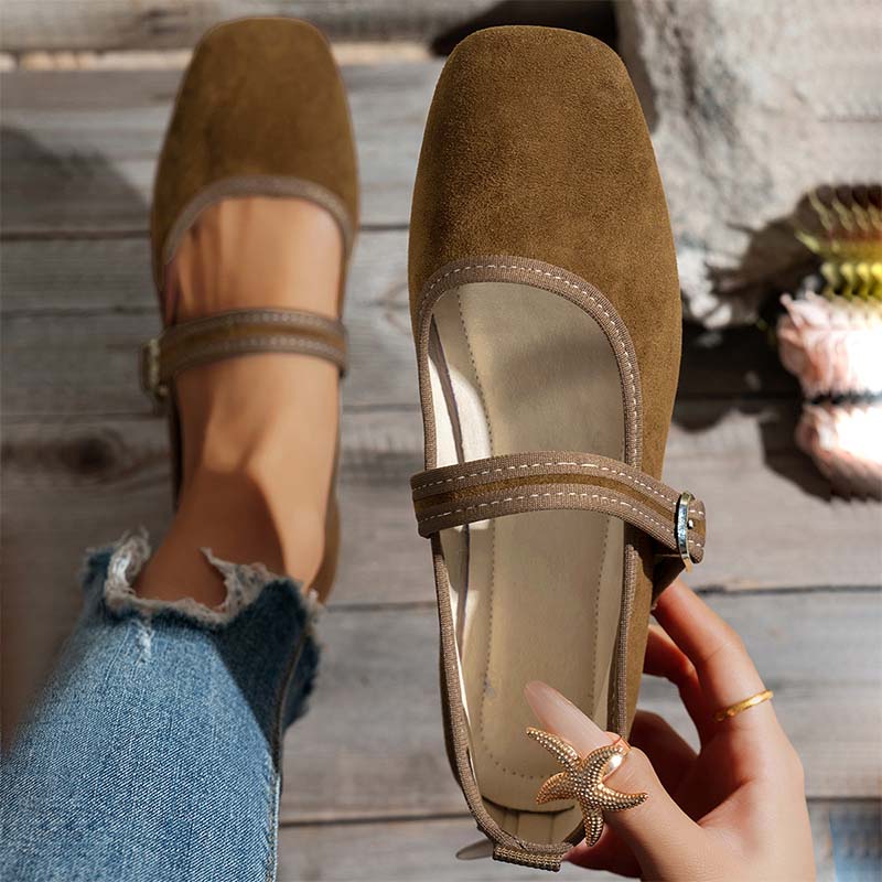 Square-Toe Buckle Mary Jane Flats