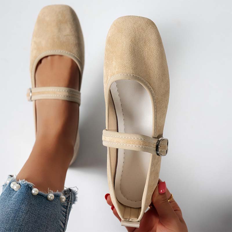 Square-Toe Buckle Mary Jane Flats