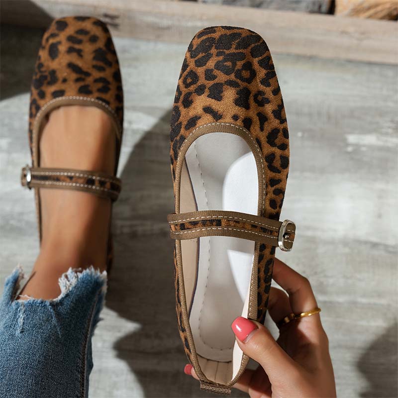 Square-Toe Buckle Mary Jane Flats