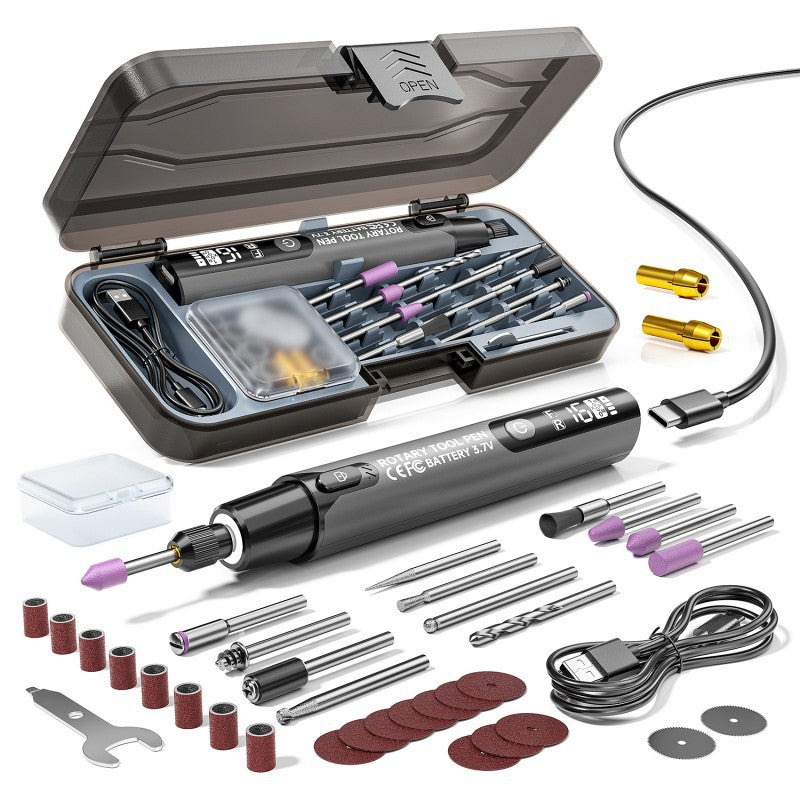 🔧 Rotary Grinding Pen: 6-Speed, 16,000 RPM, Forward/Reverse, Use While Charging, Digital Display