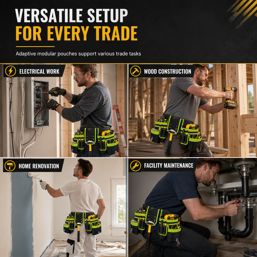 🔧 Heavy-Duty Tool Belt: Magnetic Grip, Reinforced Rivets, Quick Release Buckle, Multi-Pocket