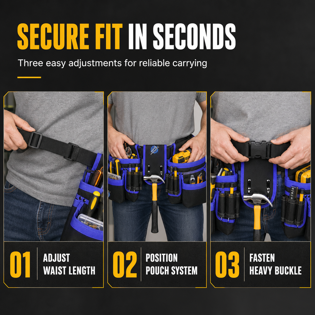 🔧 Heavy-Duty Tool Belt: Magnetic Grip, Reinforced Rivets, Quick Release Buckle, Multi-Pocket