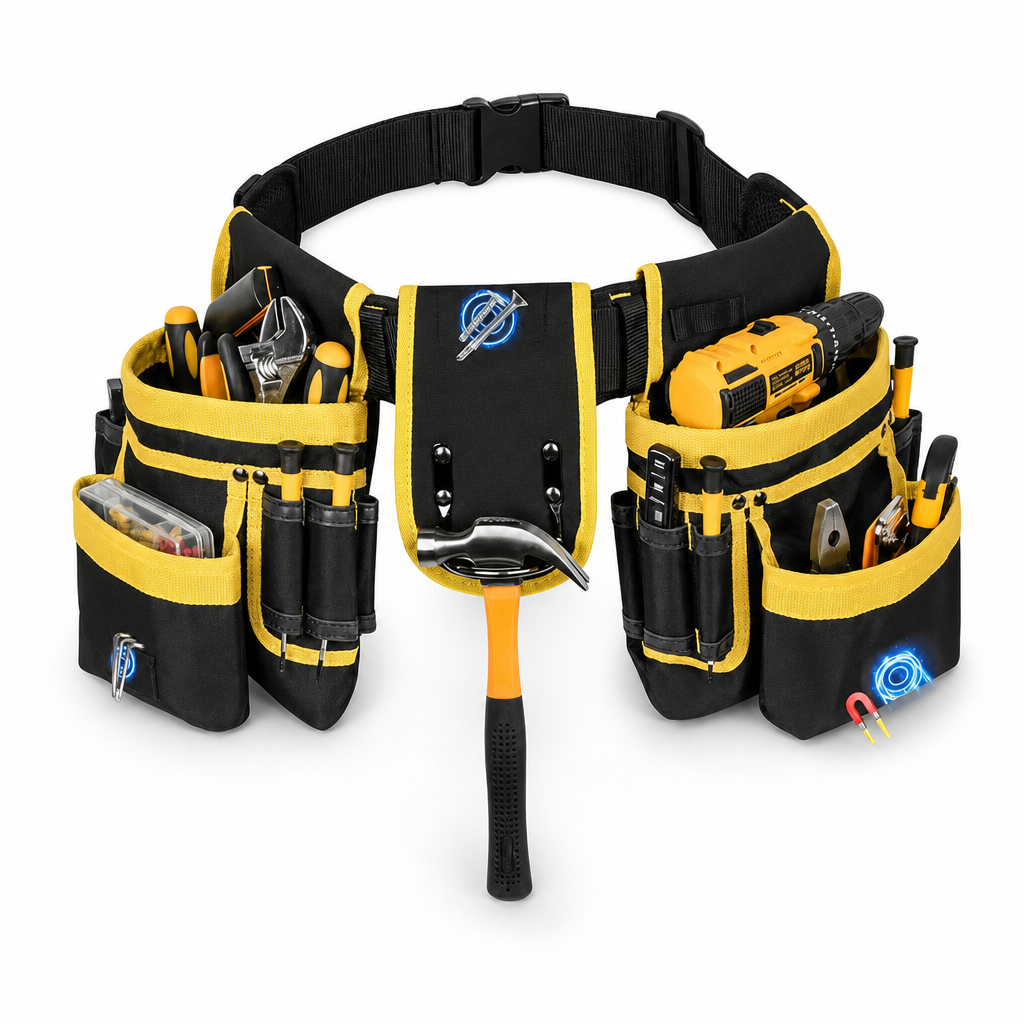 🔧 Heavy-Duty Tool Belt: Magnetic Grip, Reinforced Rivets, Quick Release Buckle, Multi-Pocket