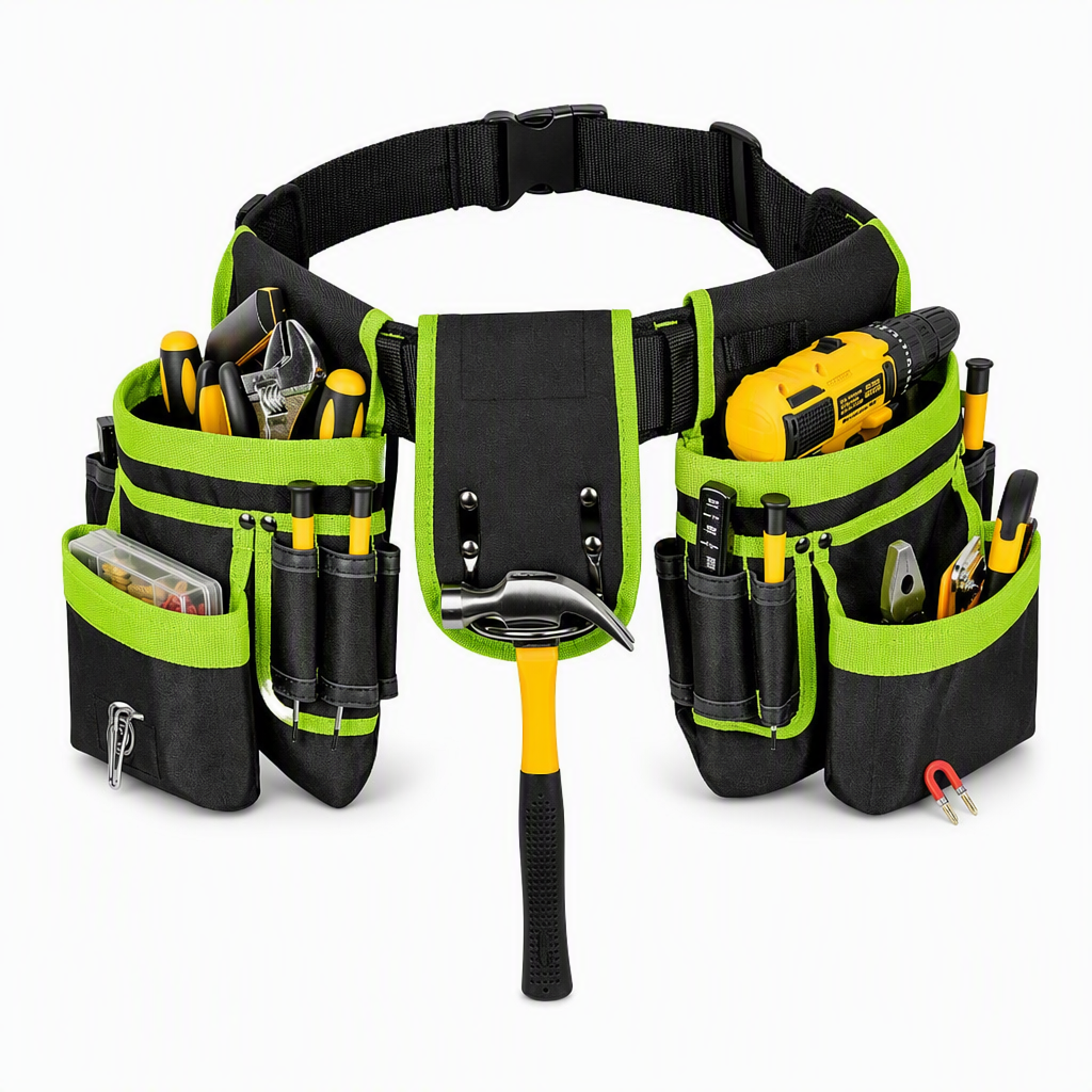 🔧 Heavy-Duty Tool Belt: Magnetic Grip, Reinforced Rivets, Quick Release Buckle, Multi-Pocket