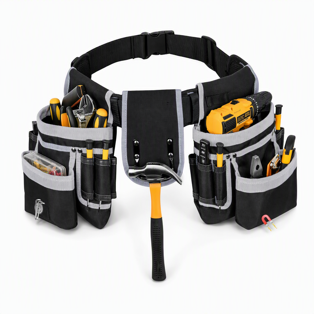 🔧 Heavy-Duty Tool Belt: Magnetic Grip, Reinforced Rivets, Quick Release Buckle, Multi-Pocket