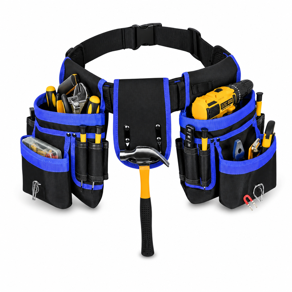 🔧 Heavy-Duty Tool Belt: Magnetic Grip, Reinforced Rivets, Quick Release Buckle, Multi-Pocket