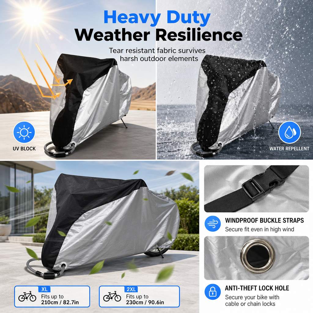 🚲 All-Weather Bike Cover: Waterproof, Silver Coating, Windproof, for Single & Double Bikes