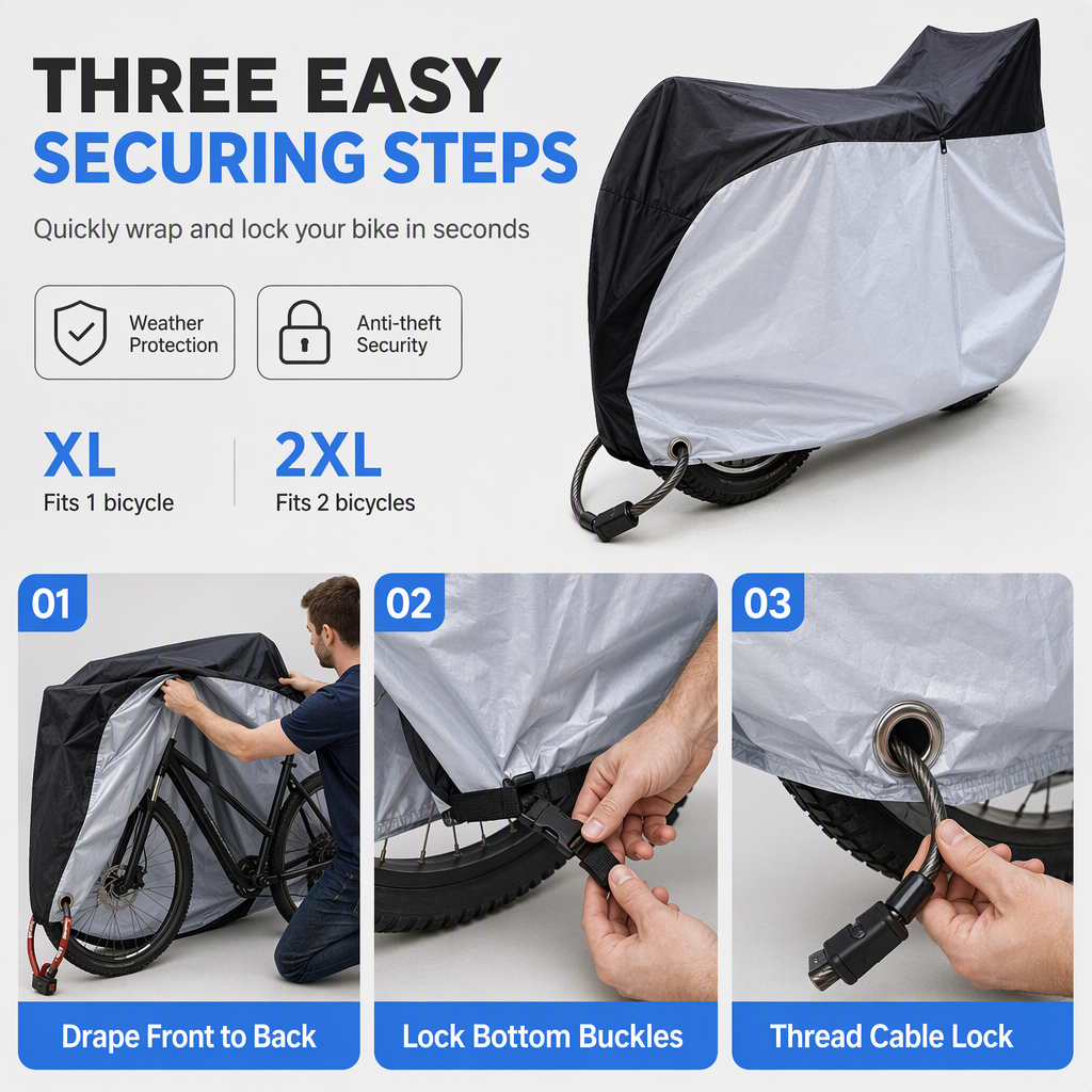 🚲 All-Weather Bike Cover: Waterproof, Silver Coating, Windproof, for Single & Double Bikes