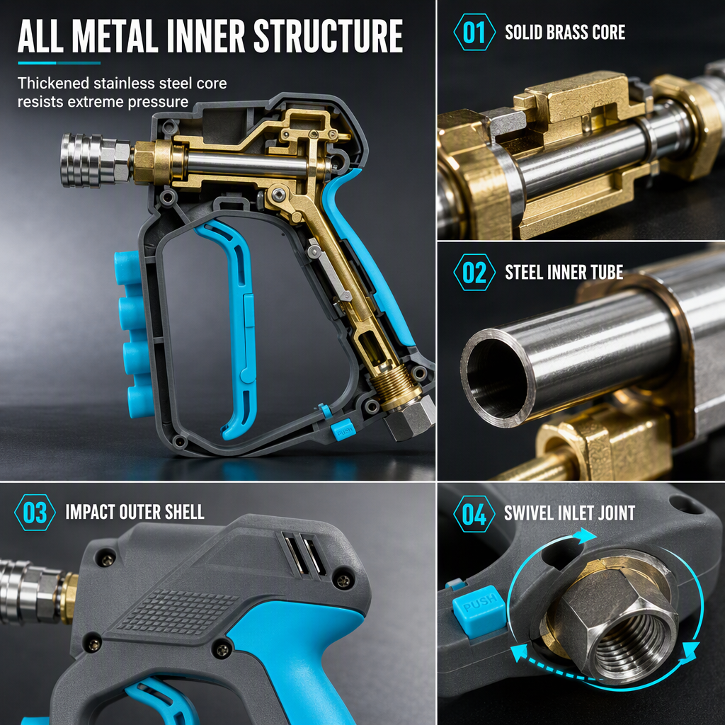 🔧 High Pressure Spray Gun: 280-Bar, Brass Core, Trigger Lock, for Car & Garden