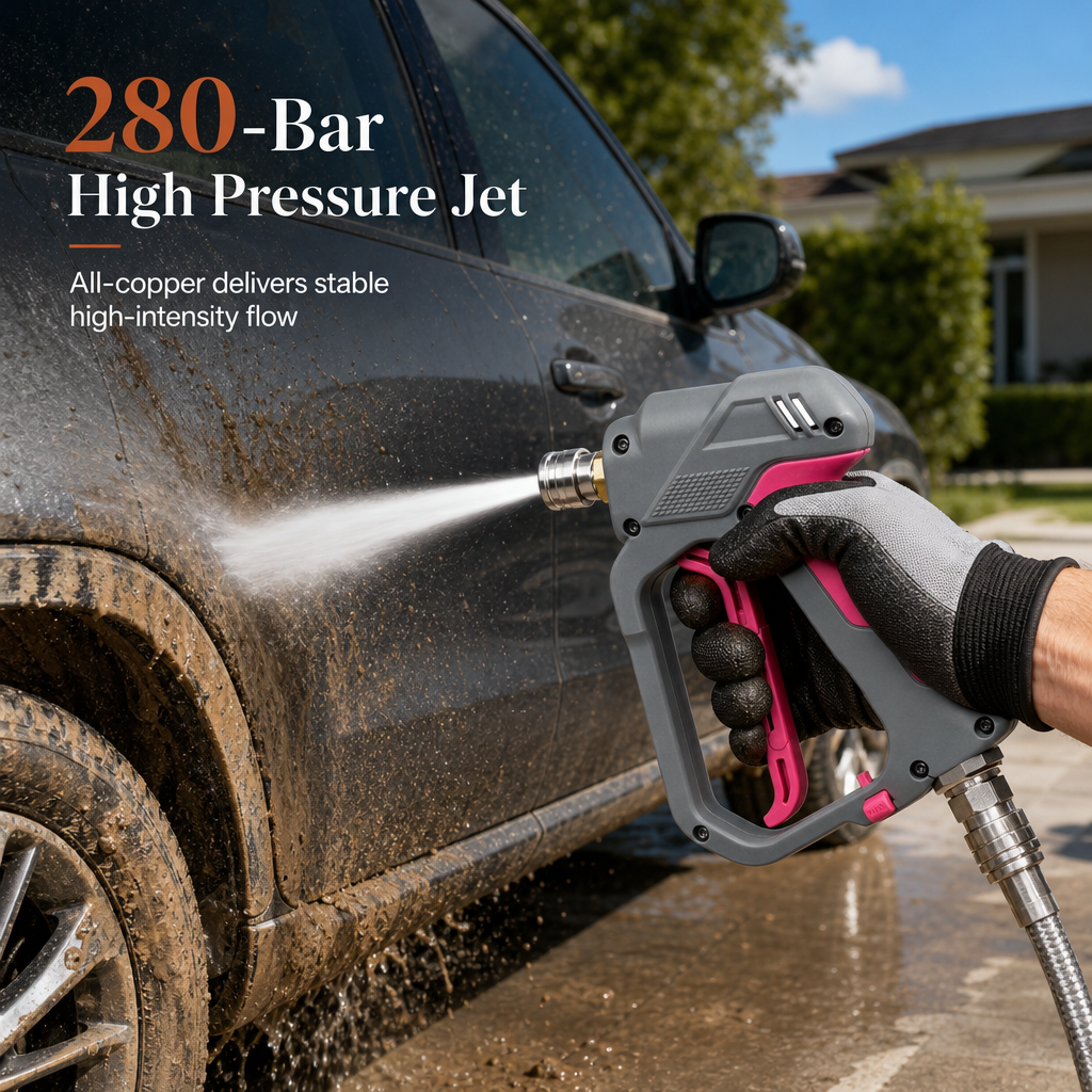 🔧 High Pressure Spray Gun: 280-Bar, Brass Core, Trigger Lock, for Car & Garden