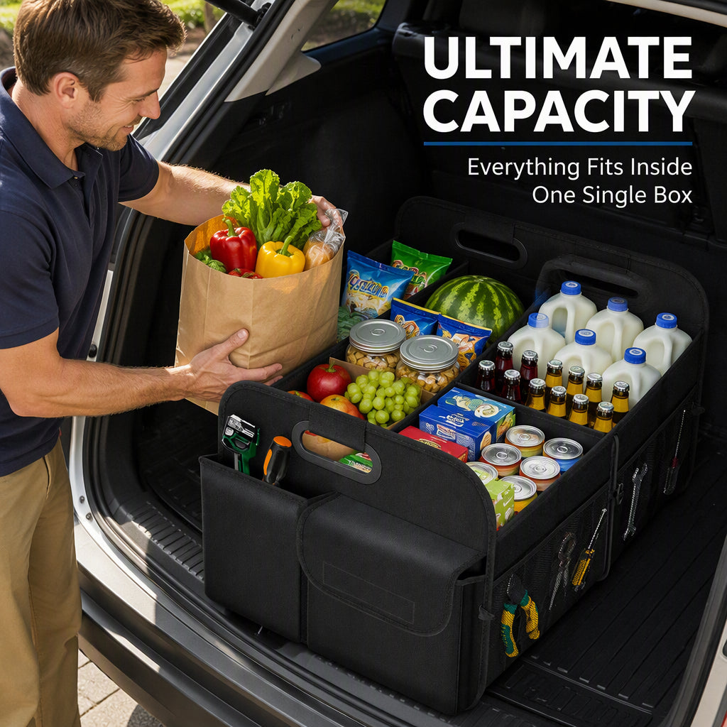 🚗 52L Car Boot Organiser: Heavy-Duty, 3-in-1 Foldable, Waterproof Oxford, Stable